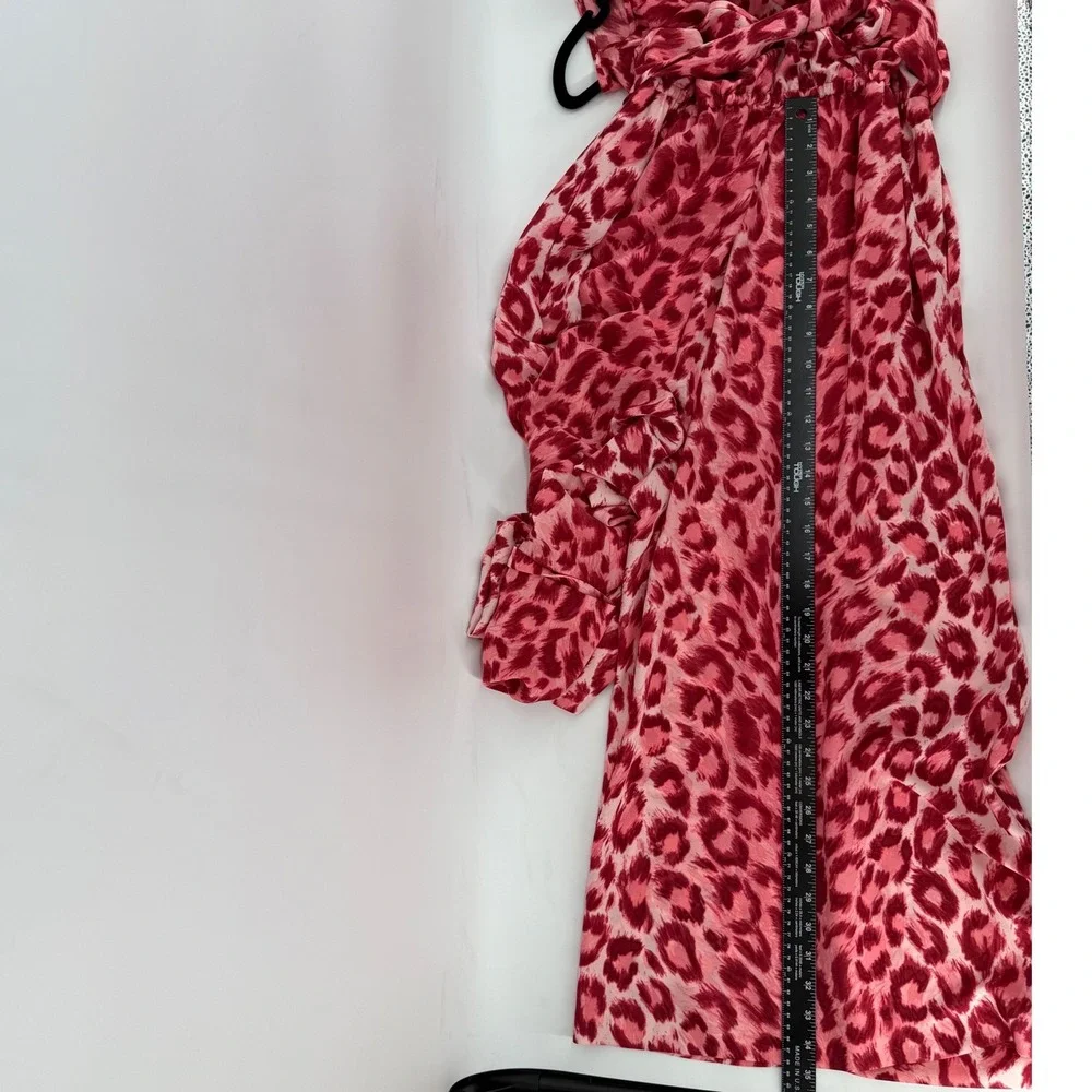 Kate Spade Pink Leopard Print V-Neck Tie Front Midi Dress XS Sleeveless NJMUA674